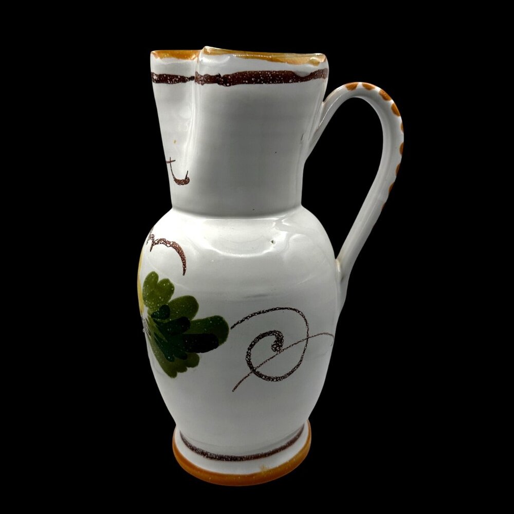Unbranded white grape design fluted top 10” pottery pitcher